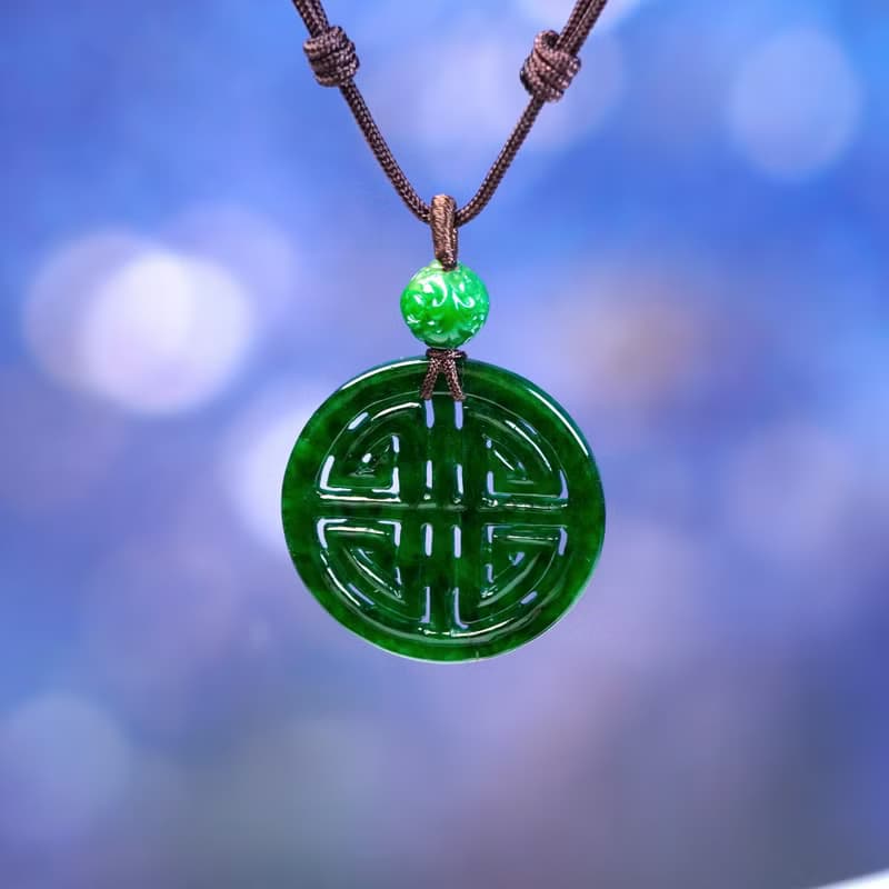 辣綠老花青翡翠圓牌吊飾 | 天然緬甸玉翡翠A貨 | 送禮