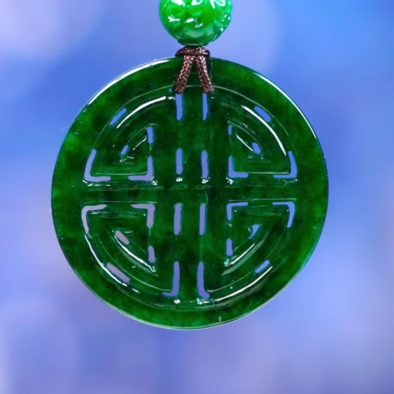 辣綠老花青翡翠圓牌吊飾 | 天然緬甸玉翡翠A貨 | 送禮