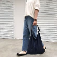 SAMEDi - 隨性綁結手提包-深藍丹寧+咖啡提把【畢業禮物】