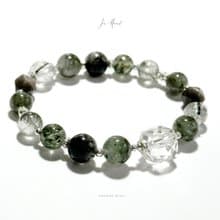 黎明的森林秘境-綠幽靈.黑髮晶 白水晶-純銀設計款