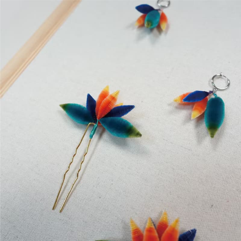 天堂鳥耳飾 永續絨花工藝