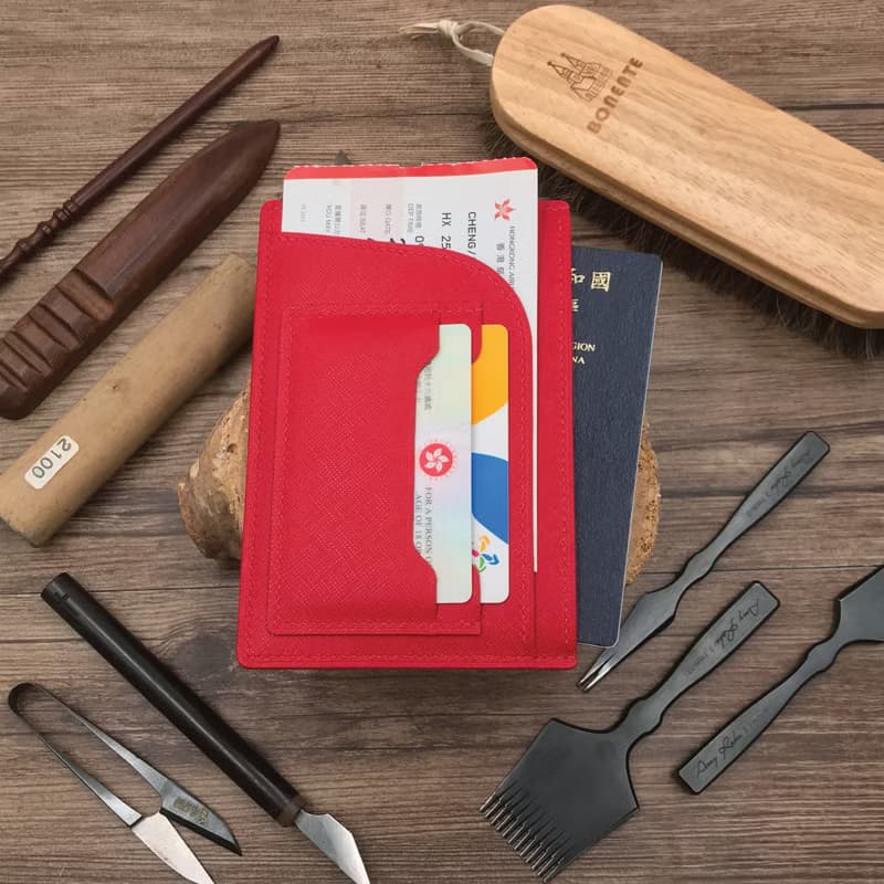 【Passport套/護照夾】紅色十字紋牛皮/旅行/多色可選/手工製造