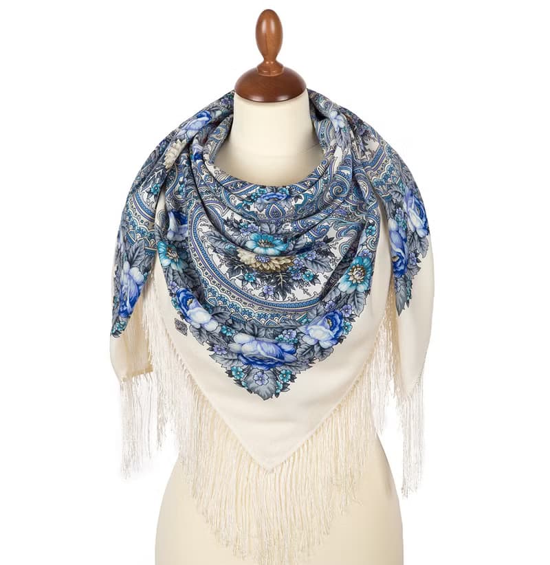 Original Pavlovo Posad Russian Shawl 100% Wool Woolen Scarf 110x110 cm 1877-1