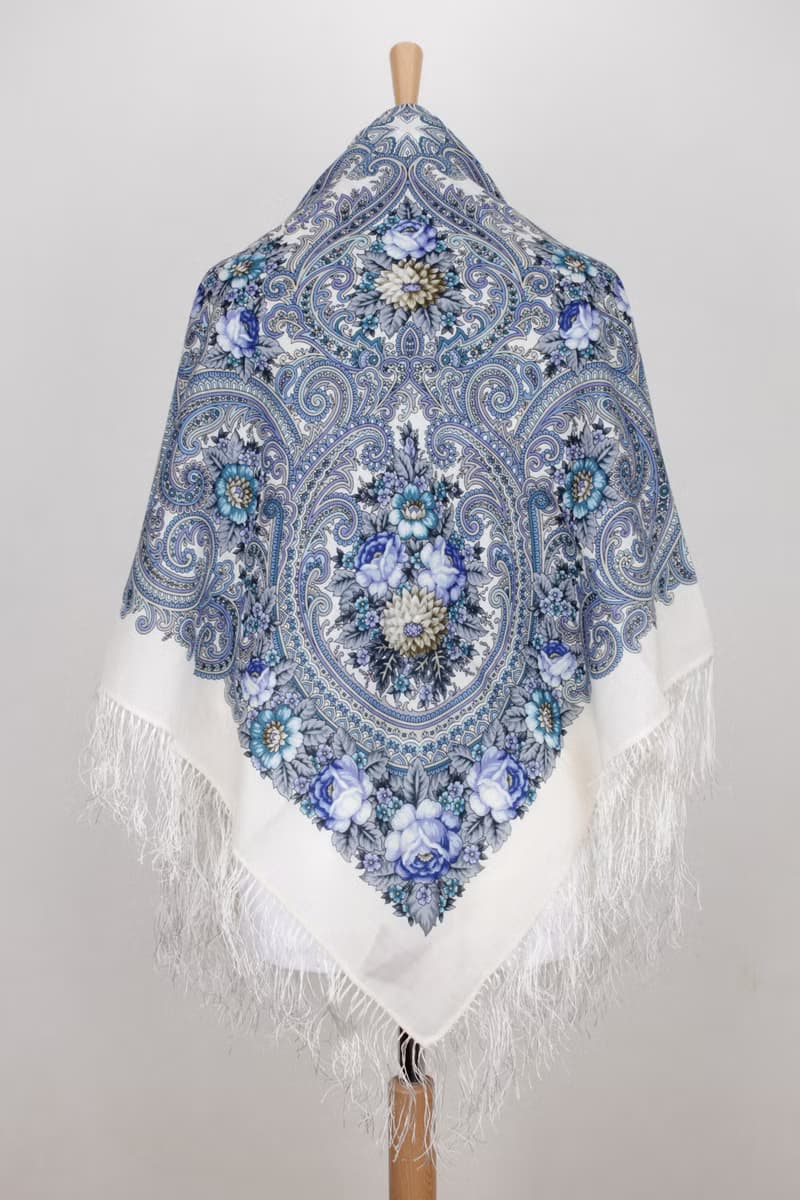 Original Pavlovo Posad Russian Shawl 100% Wool Woolen Scarf 110x110 cm 1877-1