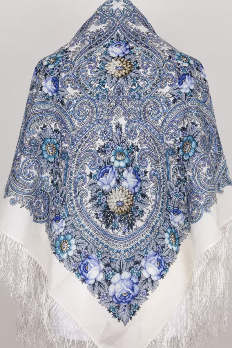 Original Pavlovo Posad Russian Shawl 100% Wool Woolen Scarf 110x110 cm 1877-1