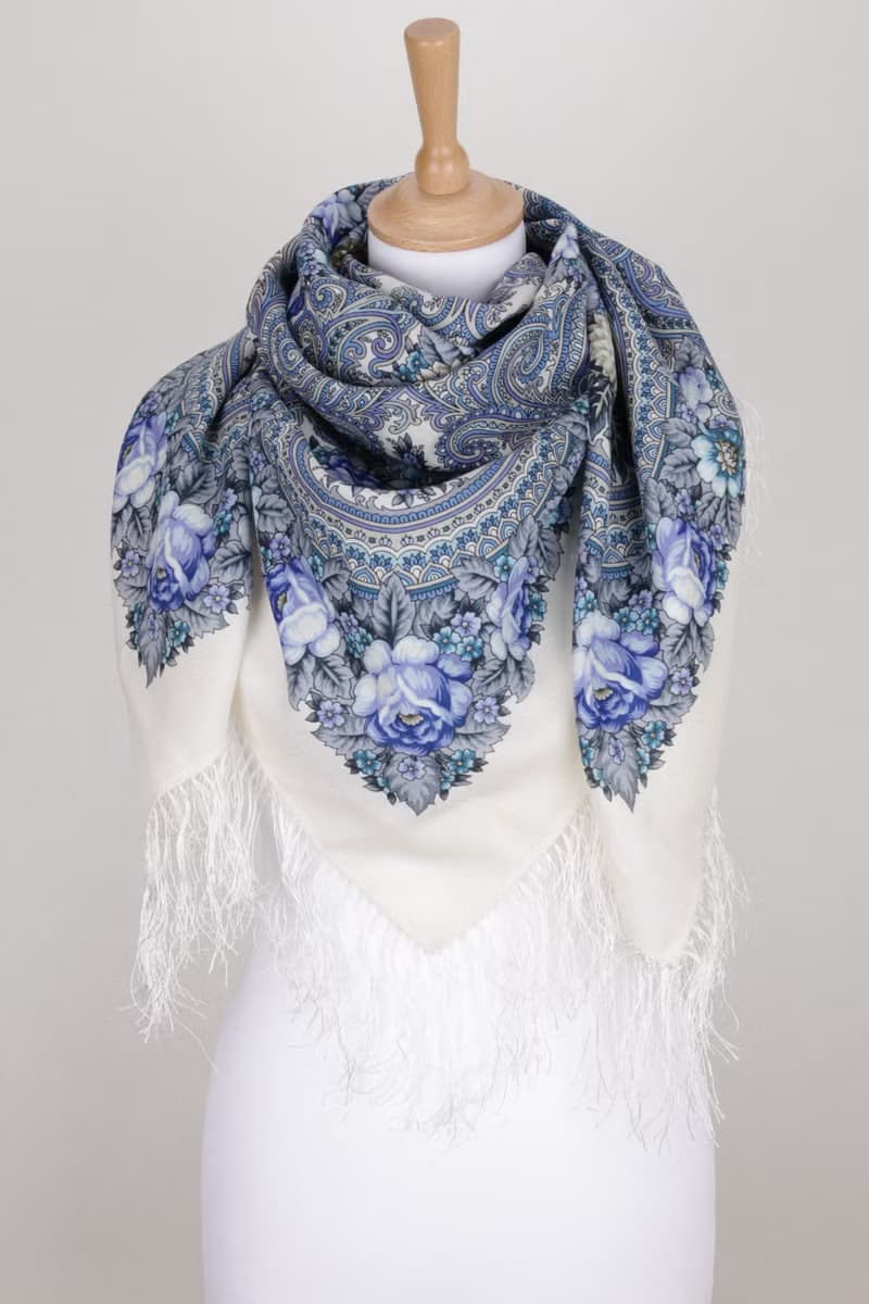 Original Pavlovo Posad Russian Shawl 100% Wool Woolen Scarf 110x110 cm 1877-1