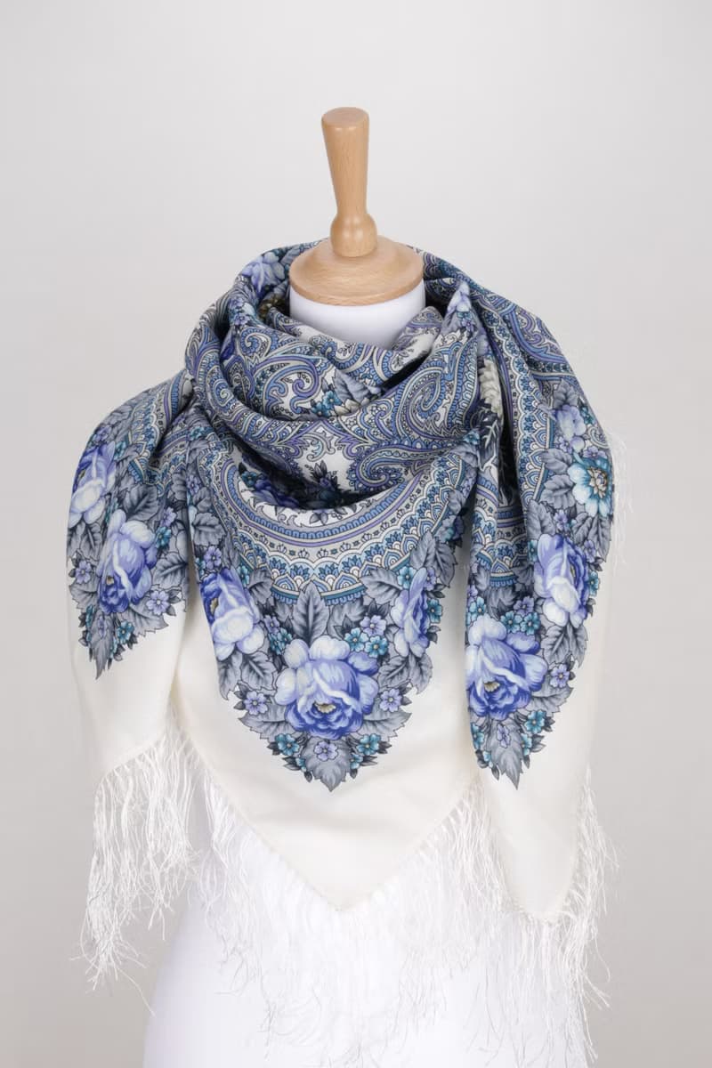 Original Pavlovo Posad Russian Shawl 100% Wool Woolen Scarf 110x110 cm 1877-1