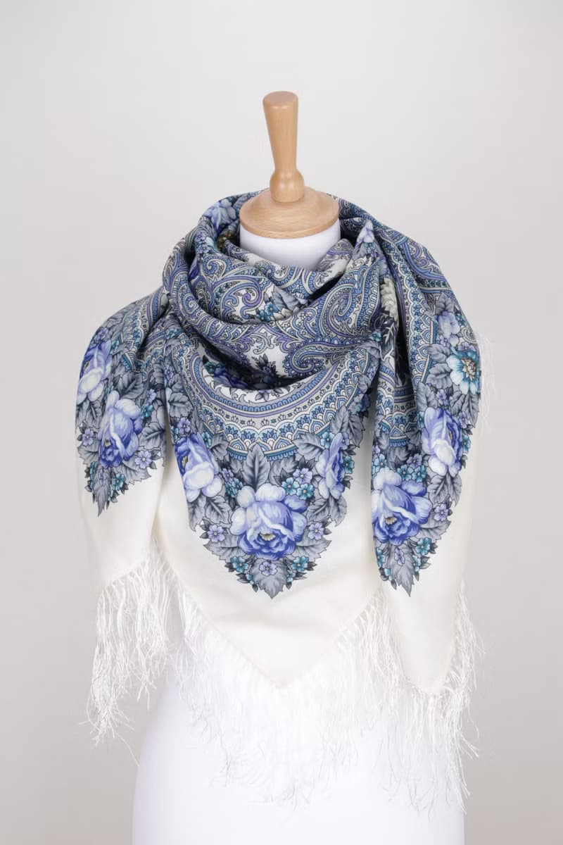 Original Pavlovo Posad Russian Shawl 100% Wool Woolen Scarf 110x110 cm 1877-1