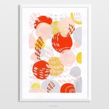 Red yellow pink gray blushes abstract wall art original painting gouache artwork