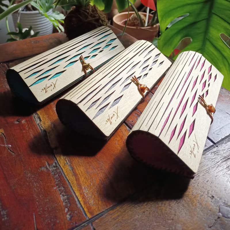 茉樂手盒/楊木茉樂藍/悠閒時尚風/菱格紋/筆盒/眼鏡盒/畢業送禮