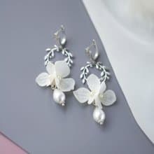 Pearl Flower Bridal Earring Hydrangea Clip-on Sterling Silver