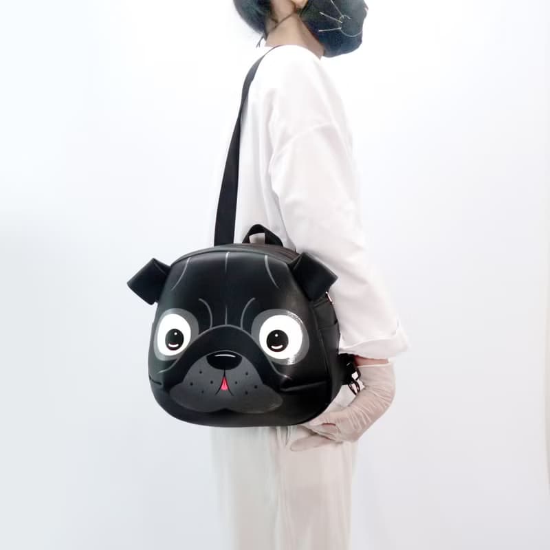 Black pug backpack,crossbody bag,hand painted bag,for animals lovers