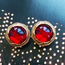 Vintage Jewelry 西洋古董飾品 SWAROVSKI 開窗紅玻璃 針式耳環