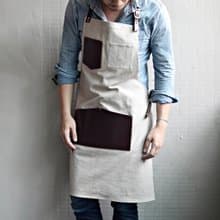 【齒輪的隱形斗篷】 牛皮口袋水洗帆布圍裙 (卡其色+巧克力皮革)