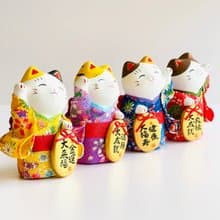 【開運祝福】瀨戶燒-和服綿彩小判招財貓-良緣/健康/滿願/金運