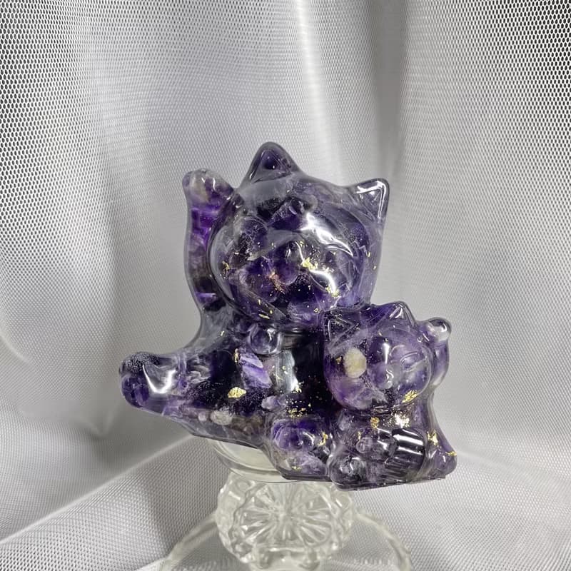 【手工製作】天然能量水晶母子招財貓/水晶擺飾