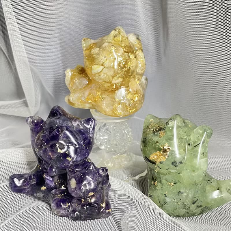 【手工製作】天然能量水晶母子招財貓/水晶擺飾