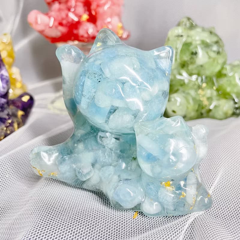 【手工製作】天然能量水晶母子招財貓/水晶擺飾