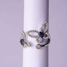Natural Blue Sapphire Ring Sterling Silver 925 Butterfly Design.