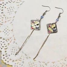 菱形長垂鍊耳環 日本友禪紙 和紙(獨一商品)GE02-004
