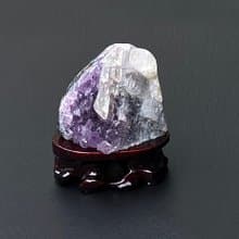 招財開運-天然原礦異象紫晶鎮共生彩虹方解石及黑碧璽 風水擺件