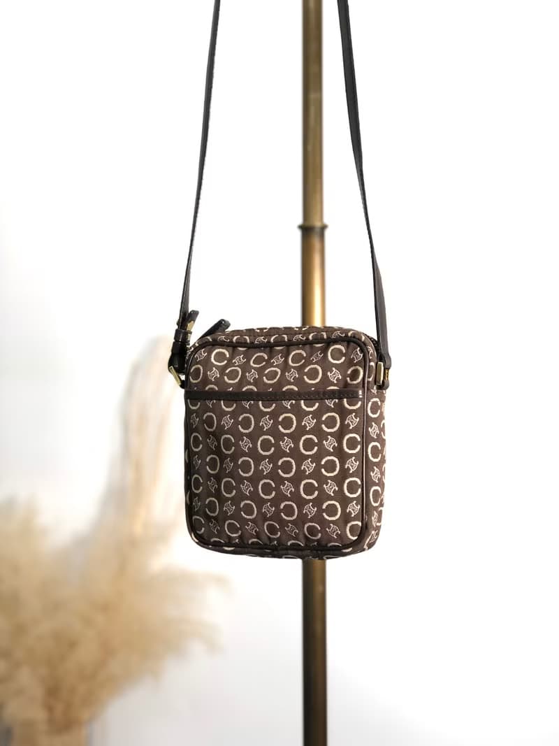 【 日本直送　名牌中古包 】CELINE セリーヌ Cマカダム ショルダーバッグ ブラウン ジャガード vintage ヴィンテージ オールド jb4yns