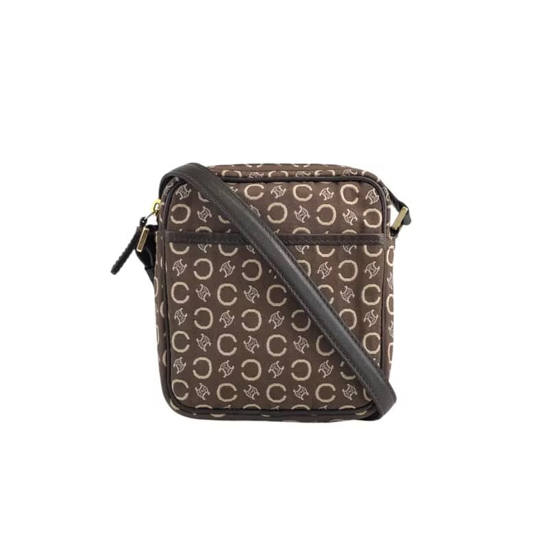 【 日本直送　名牌中古包 】CELINE セリーヌ Cマカダム ショルダーバッグ ブラウン ジャガード vintage ヴィンテージ オールド jb4yns