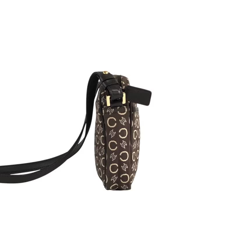 【 日本直送　名牌中古包 】CELINE セリーヌ Cマカダム ショルダーバッグ ブラウン ジャガード vintage ヴィンテージ オールド jb4yns