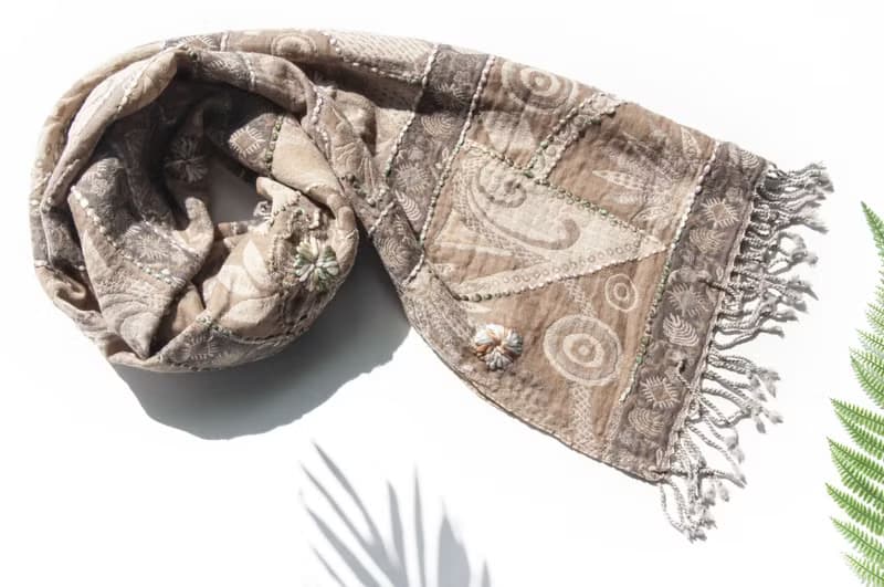 喀什米爾Cashmere/水煮羊毛披肩/針織圍巾/刺繡圍巾/羊絨披巾-花