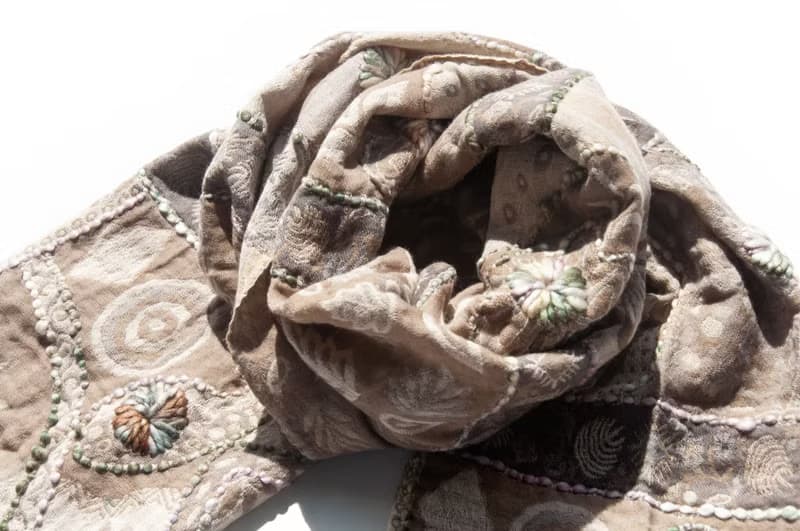 喀什米爾Cashmere/水煮羊毛披肩/針織圍巾/刺繡圍巾/羊絨披巾-花