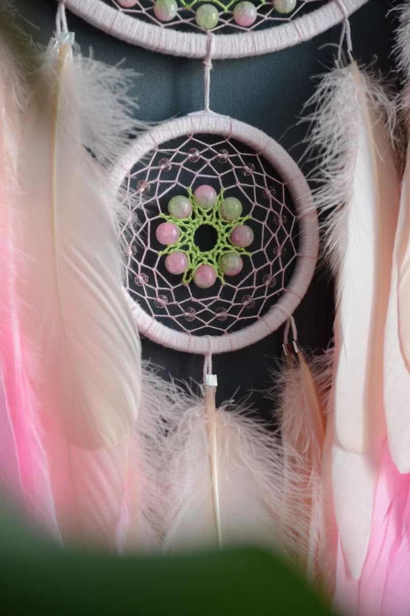 Pink spring green dream catcher for girl | Sakura blossom wall decor for bedroom