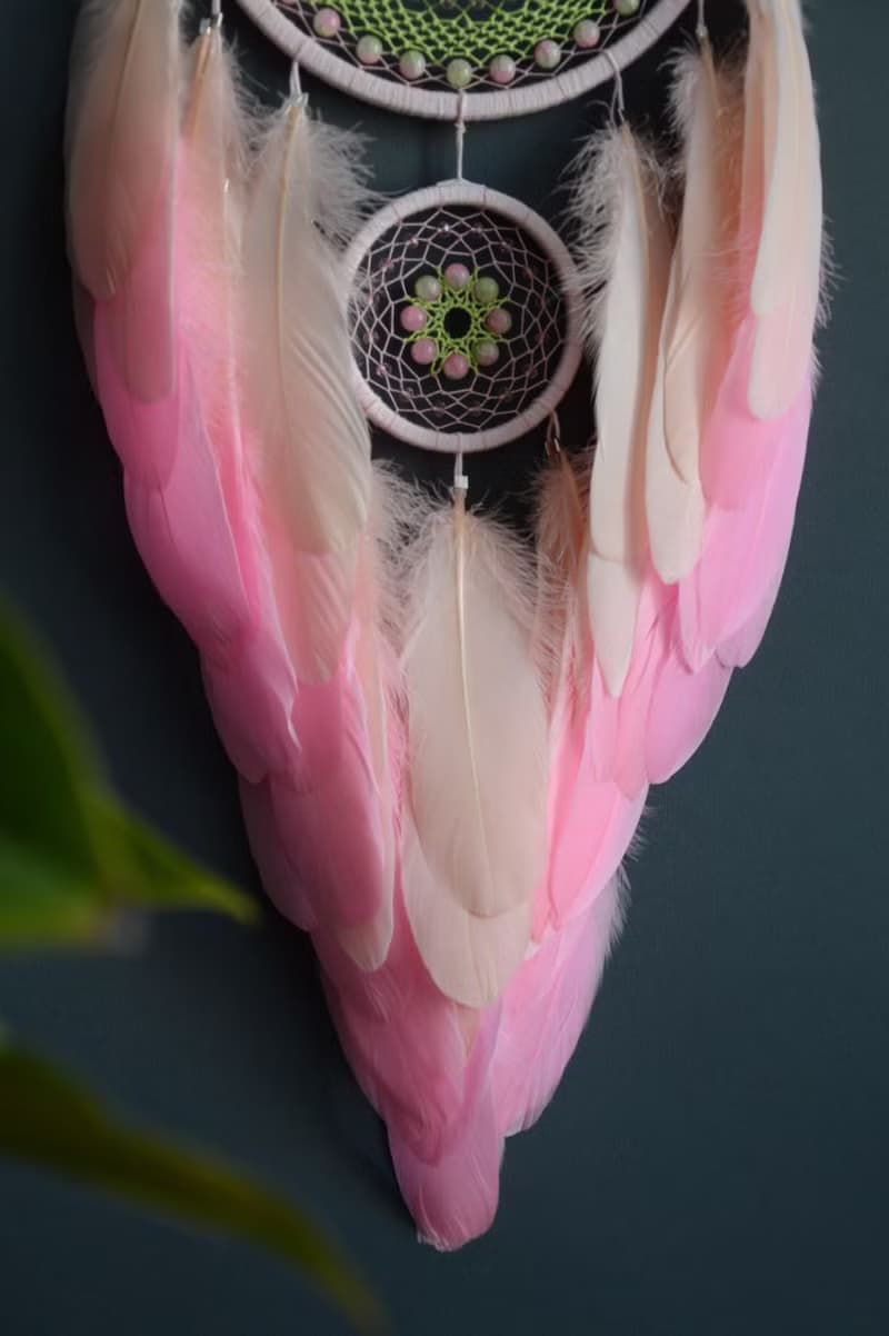 Pink spring green dream catcher for girl | Sakura blossom wall decor for bedroom