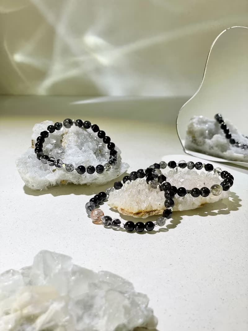 Hecate 黑髮晶|黑碧璽|黑曜石| s925純銀配飾 |水晶手鍊A23-1
