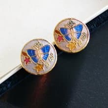 Vintage Jewelry 西洋古董飾品 景泰藍 粉蝶 小巧 針式耳環