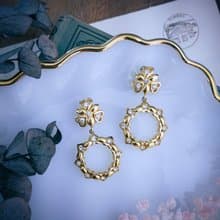 Nina Ricci 做將草愛心垂墜花圈耳環—法國古董首飾 Vintage Jewe
