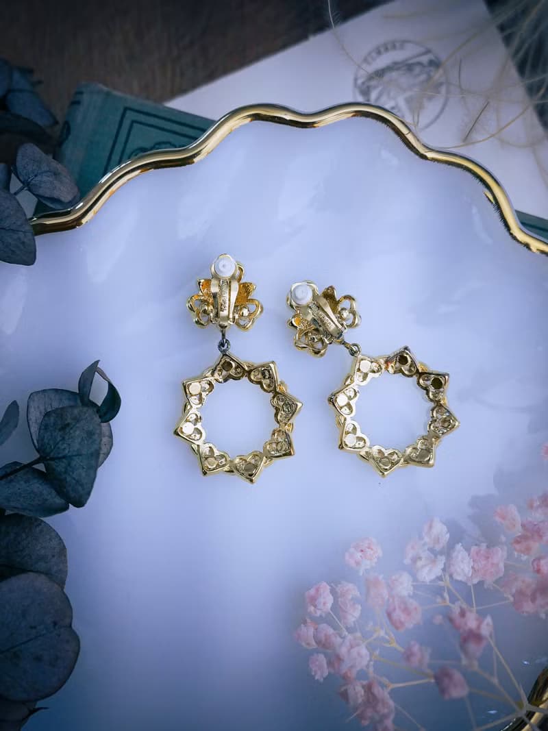 Nina Ricci 做將草愛心垂墜花圈耳環—法國古董首飾 Vintage Jewe