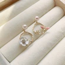 手工琺瑯 花朵 蜜蜂 優雅氣質 金色 純銀耳環 七夕情人節