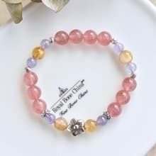 草莓晶+丹泉石+鈦晶+花朵純銀水晶手鍊