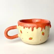 Handmade ceramic cup, cute red strawberry pattern handmade ceramic cup