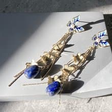 【景泰藍蝴蝶。耳針】青金石、燒藍、注14k金|單品保證