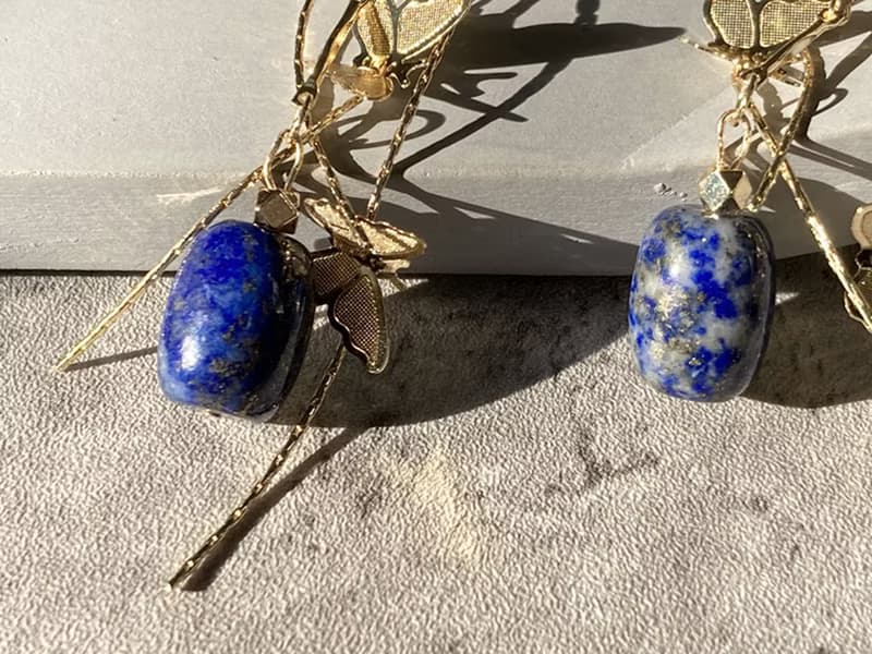 【景泰藍蝴蝶。耳針】青金石、燒藍、注14k金|單品保證