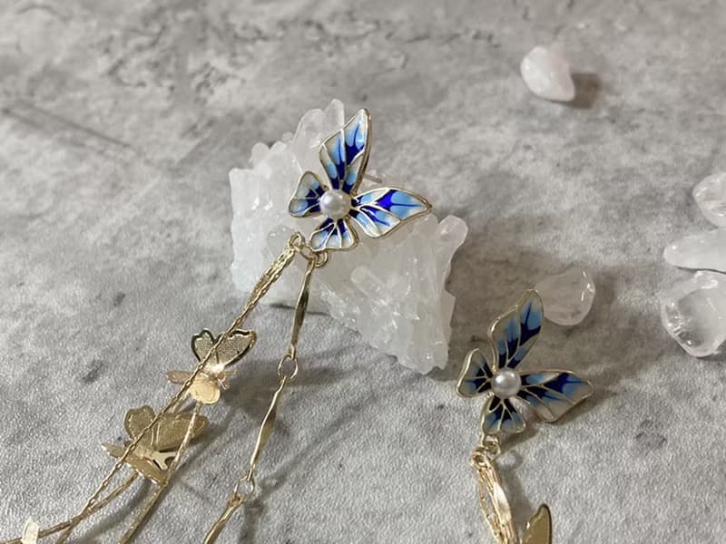 【景泰藍蝴蝶。耳針】青金石、燒藍、注14k金|單品保證