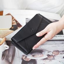 Sundae (Black) : SLIM Long wallet, Cow Leather, leather wallet, Soft