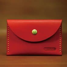 隨手名片夾/零錢包-圓 真皮手縫 (紅色)