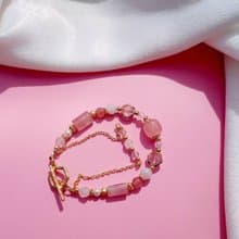 櫻吹雪。星光粉晶 馬粉 月光石 14K包金 水晶礦石設計手鍊