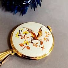 vintage jewelry PACINE 白琺瑯花鳥機械錶  項鍊 1880元