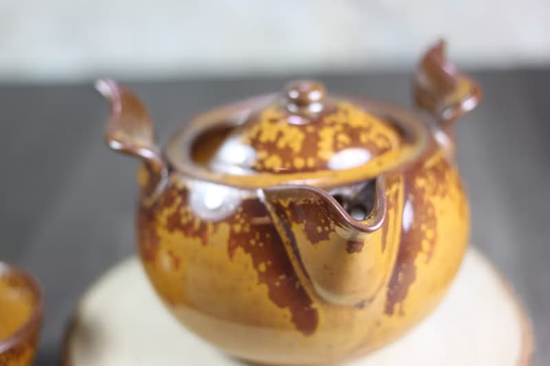 【母親節禮物】朱金地釉 鸞翔茶具 一杯一壺 陶藝名家葉敏祥作品