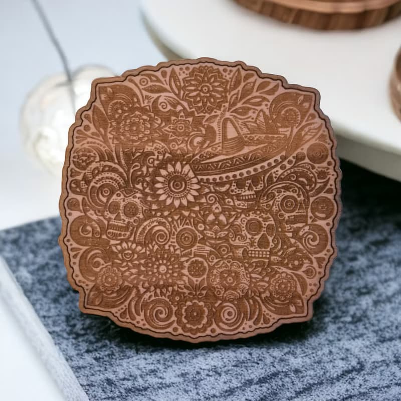 Mexican Patterns Wooden Coaster Set – Cultural Home Bar Decor - Mexico Art