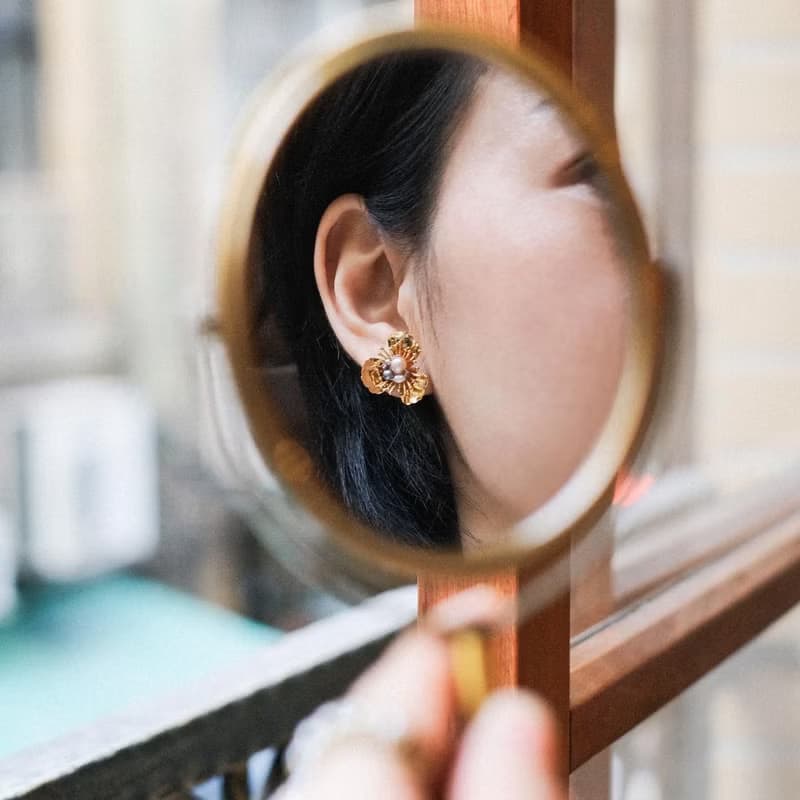 春分系列 - 綻放植花耳釘 日本珠 淡水珍珠 厚鍍18K金 耳環 禮物