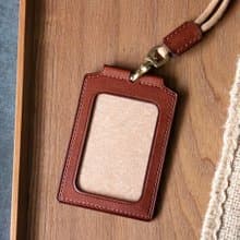 植物鞣手工皮革證件套 附頸繩 干邑色 id card holder
